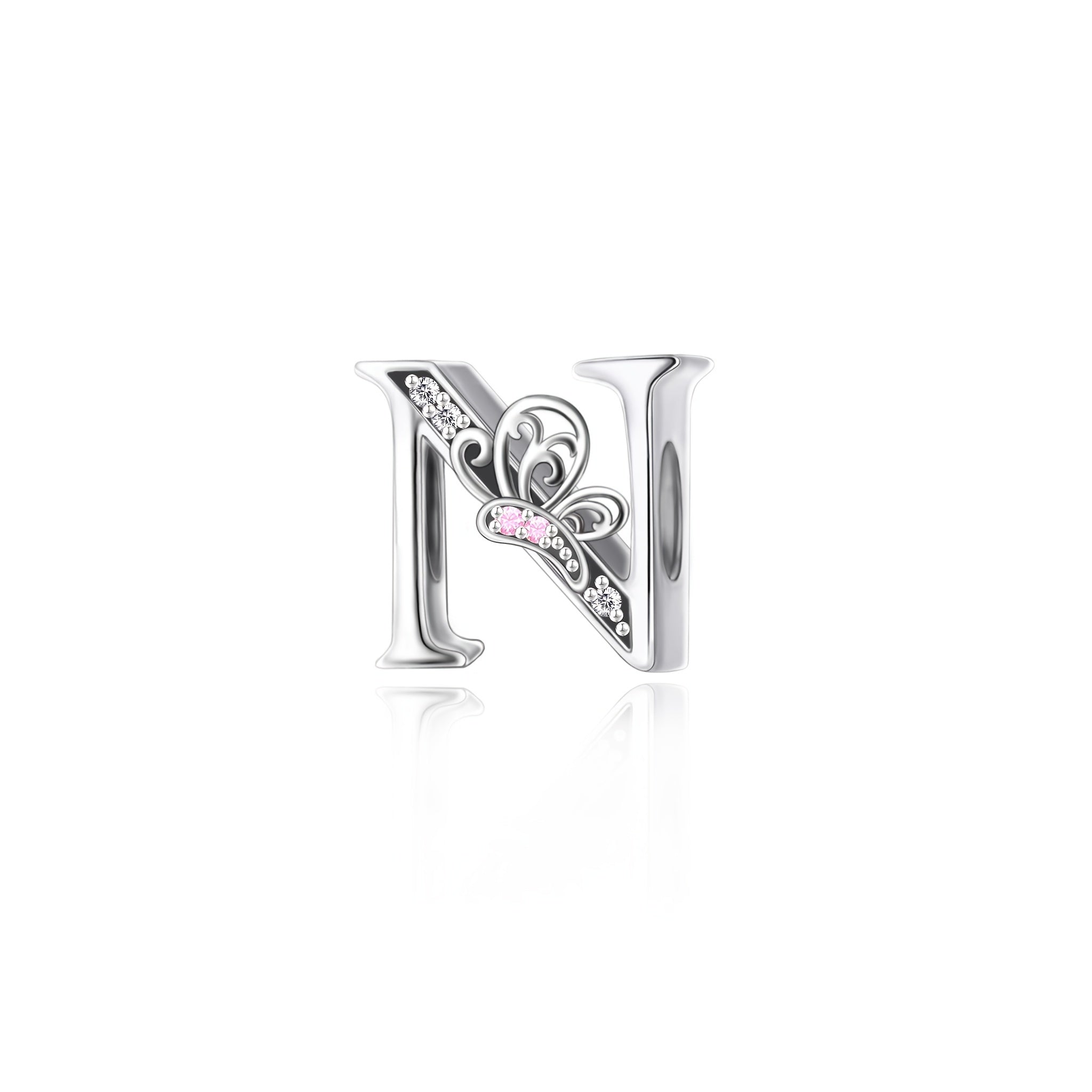 Sterling Silver Alphabet and Butterfly Charm Beads with Cubic Zirconia for Jewelry Making