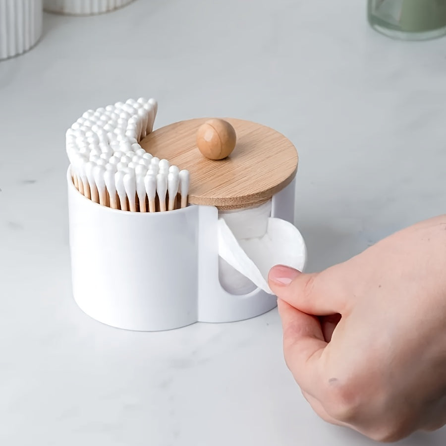 Cotton Swab Storage Box With Wooden Lid Double-Hole Canister