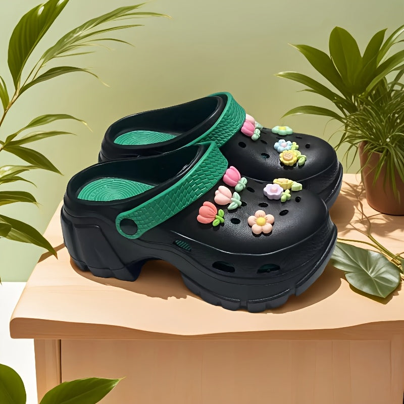 Women's Summer Plant-Themed Slip-On Shoes Pink White EVA Comfortable Casual