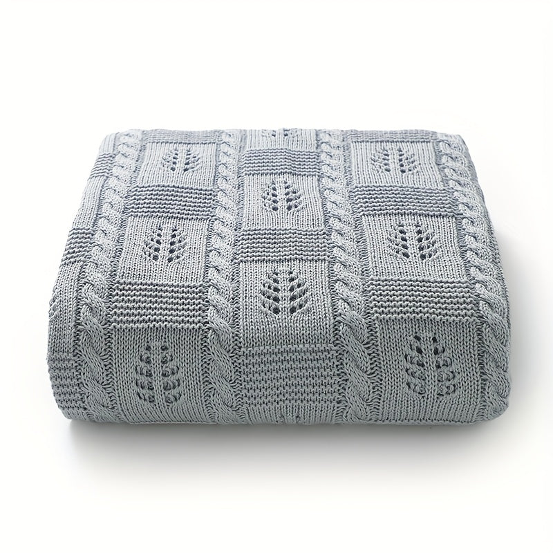 Геометрическое жаккардовое плед с листовым узором, дышащий с отверстиями, для дома, путешествий и кондиционирования воздуха в розовом, верблюжьем, зеленом и кофейном цветах