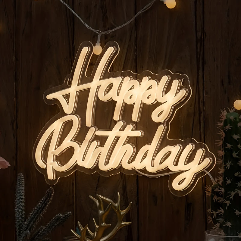Neon Happy Birthday Sign Blue USB Wall Mountable Festive Room Decor