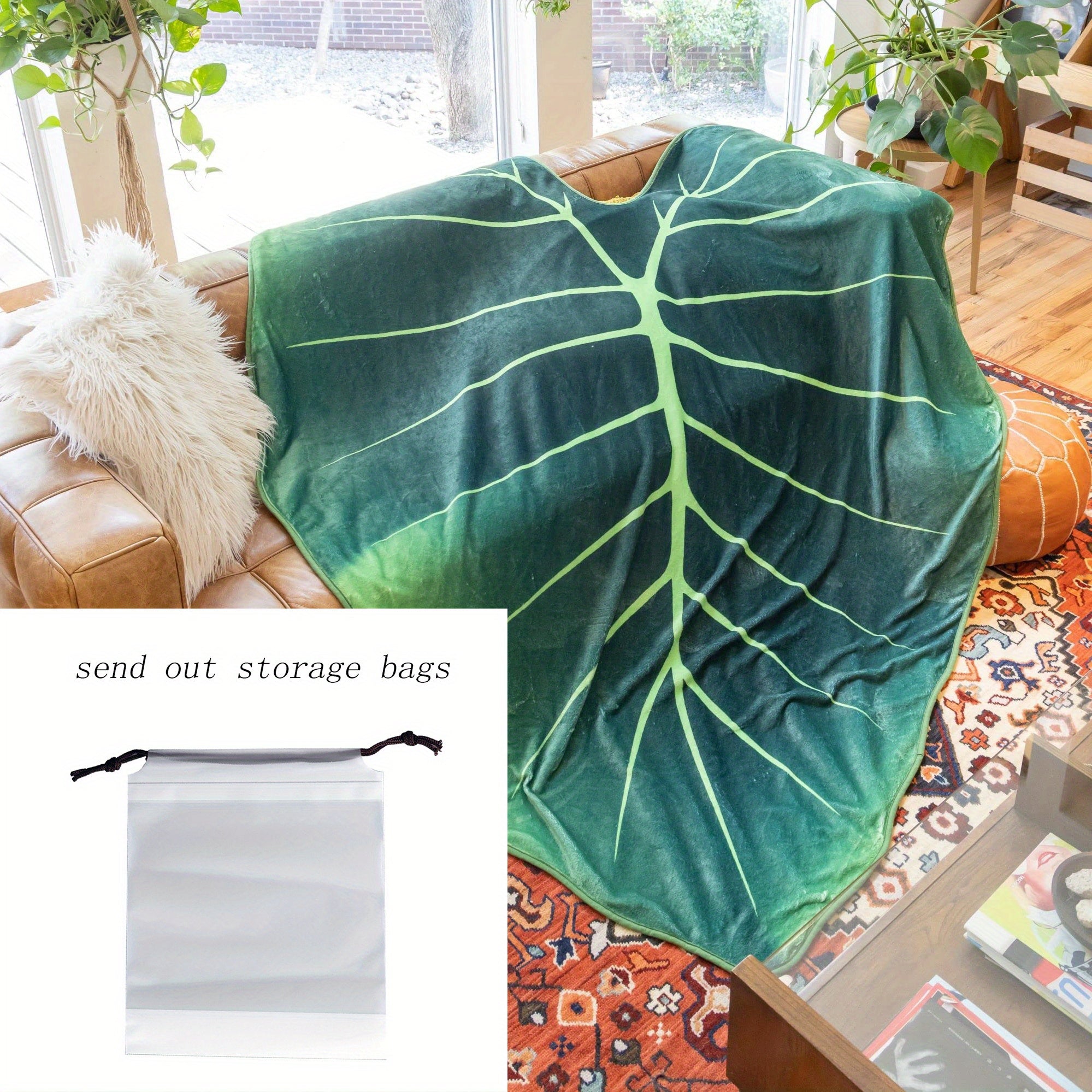 Green Leaf Shaped Blanket Cozy Throw for Couch Bed Sofa Travel