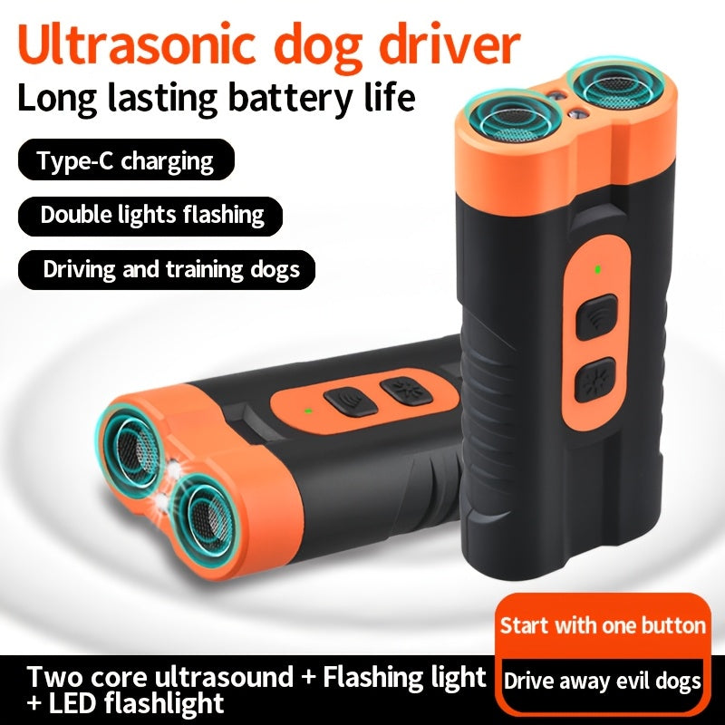 Rechargeable Ultrasonic Dog Repellent with Bark Stopper and LED Flashlight