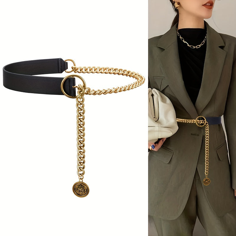 Women's Vintage Metal Chain Pendant Belt for Dresses Coats Skirts