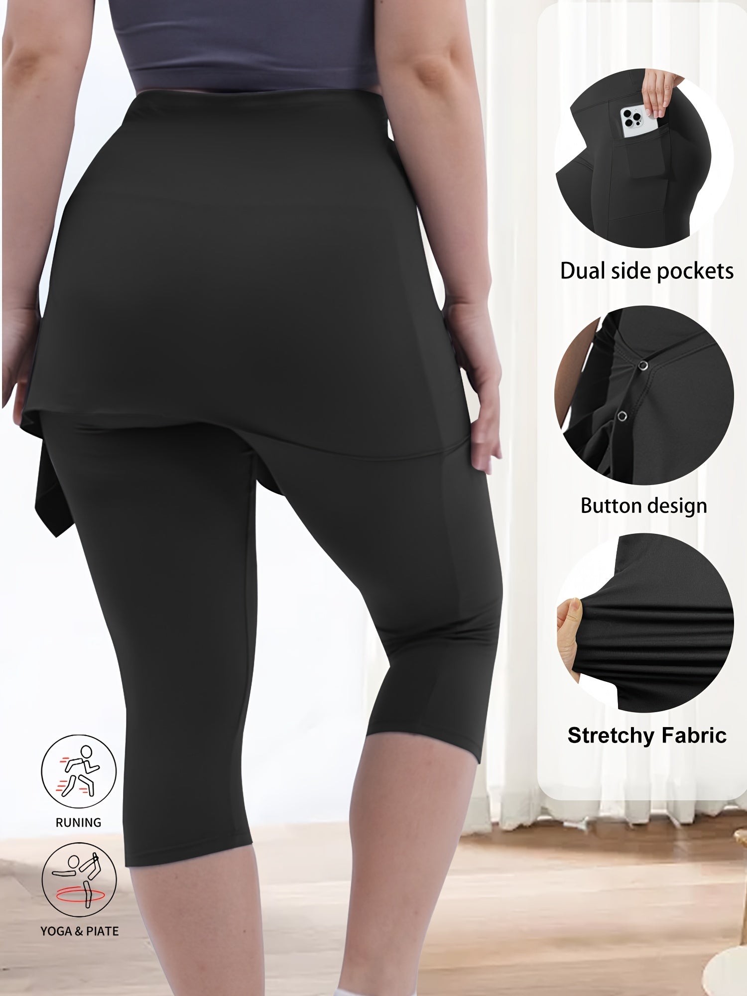 Plus-Size High-Waisted Leggings and Irregular Skirt Set with Pockets