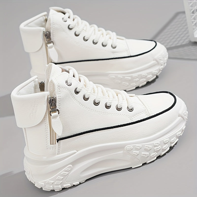 Women Chunky White Platform Sneakers with Thick Sole All-Season Casual