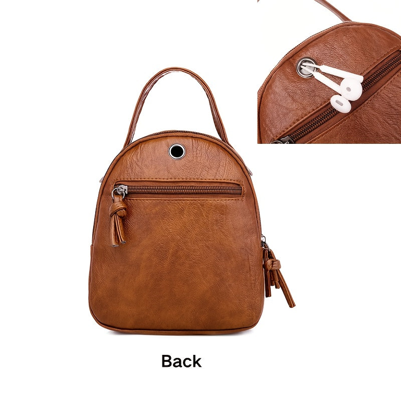Unisex Brown PU Crossbody Bag with Zipper and Adjustable Strap
