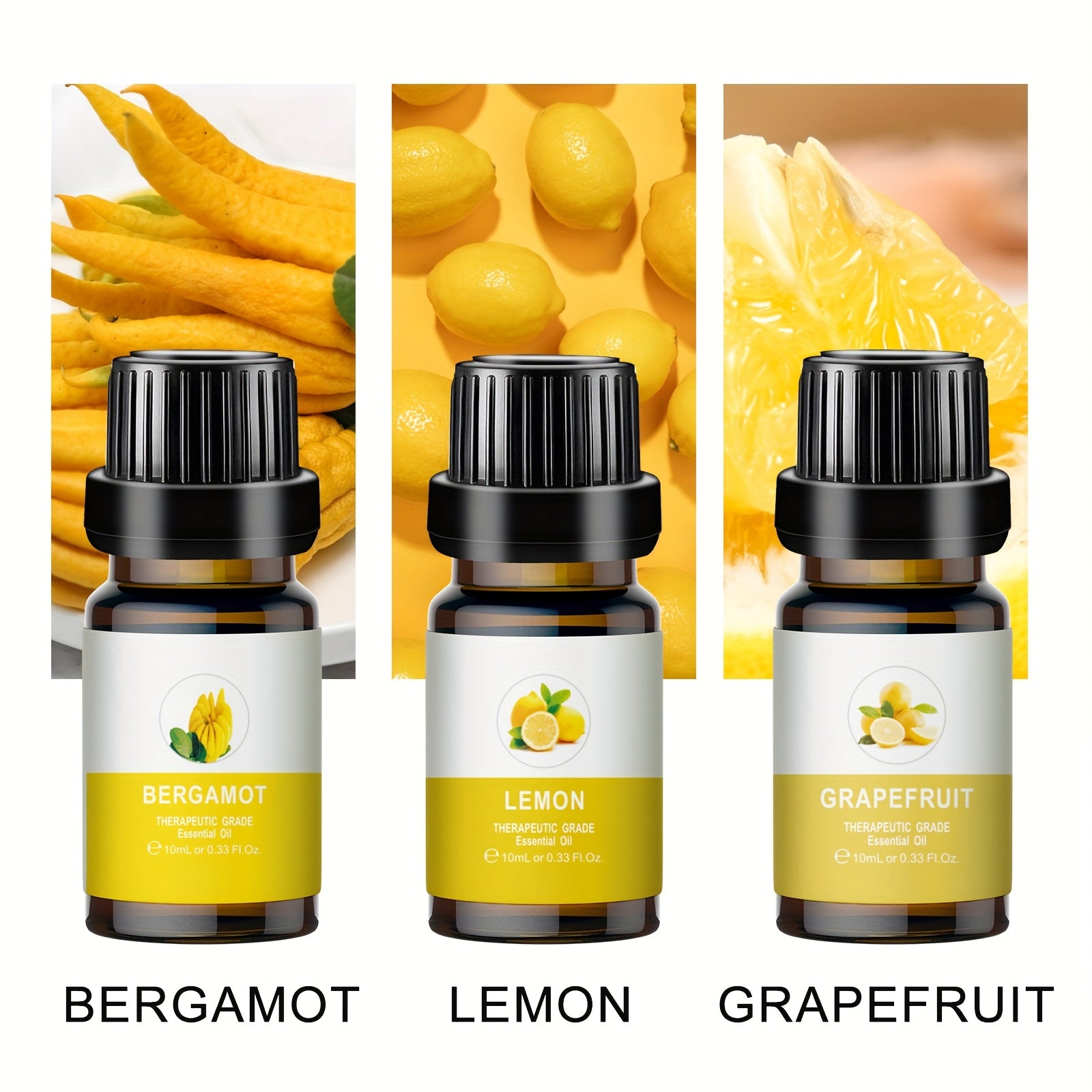 Aromatherapy Essential Oils Set Bergamot Grapefruit Lemon for Diffusers Humidifiers Car Use Under 1L