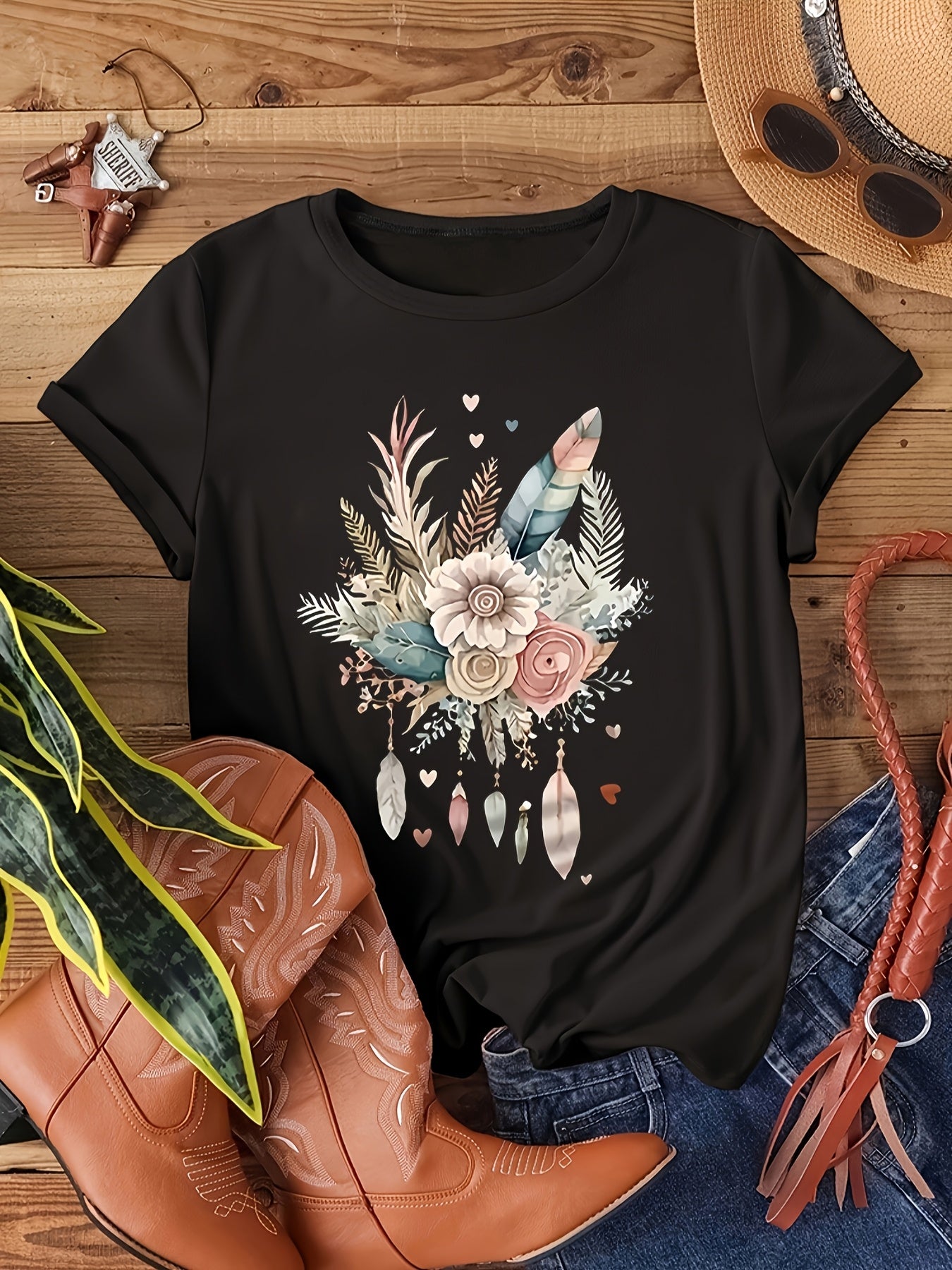 Plus Size Women's Casual T-Shirt with Colorful Print and Soft Stretch Fabric