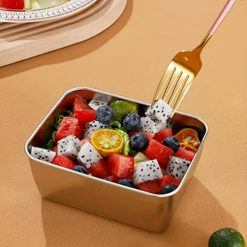 Juego de almacenamiento de alimentos de acero inoxidable de 5 piezas con tapas cuadradas, lavable a mano, preparación de comidas