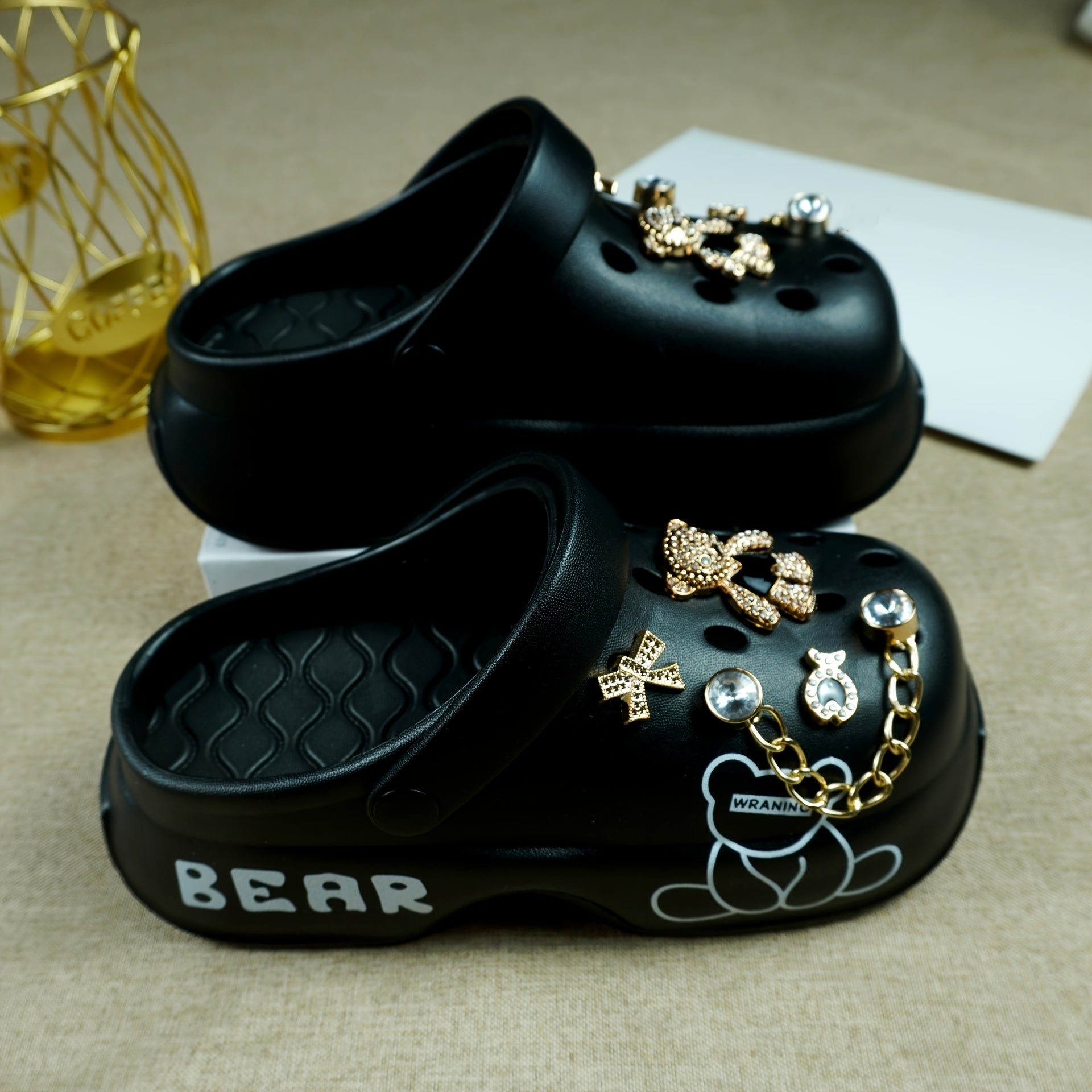 Women's Golden Chain Butterfly Embellished Clog Shoes Soft Lightweight All-Season Casual