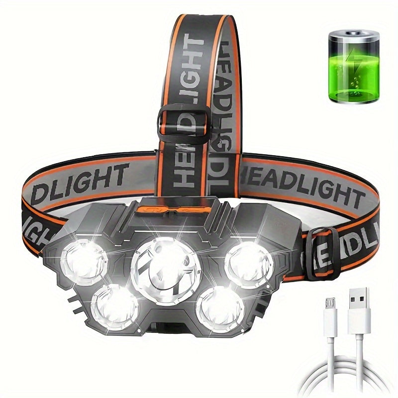 Rechargeable LED Headlamp with USB Fast Charging, Multi-Mode, Portable for Outdoor Activities