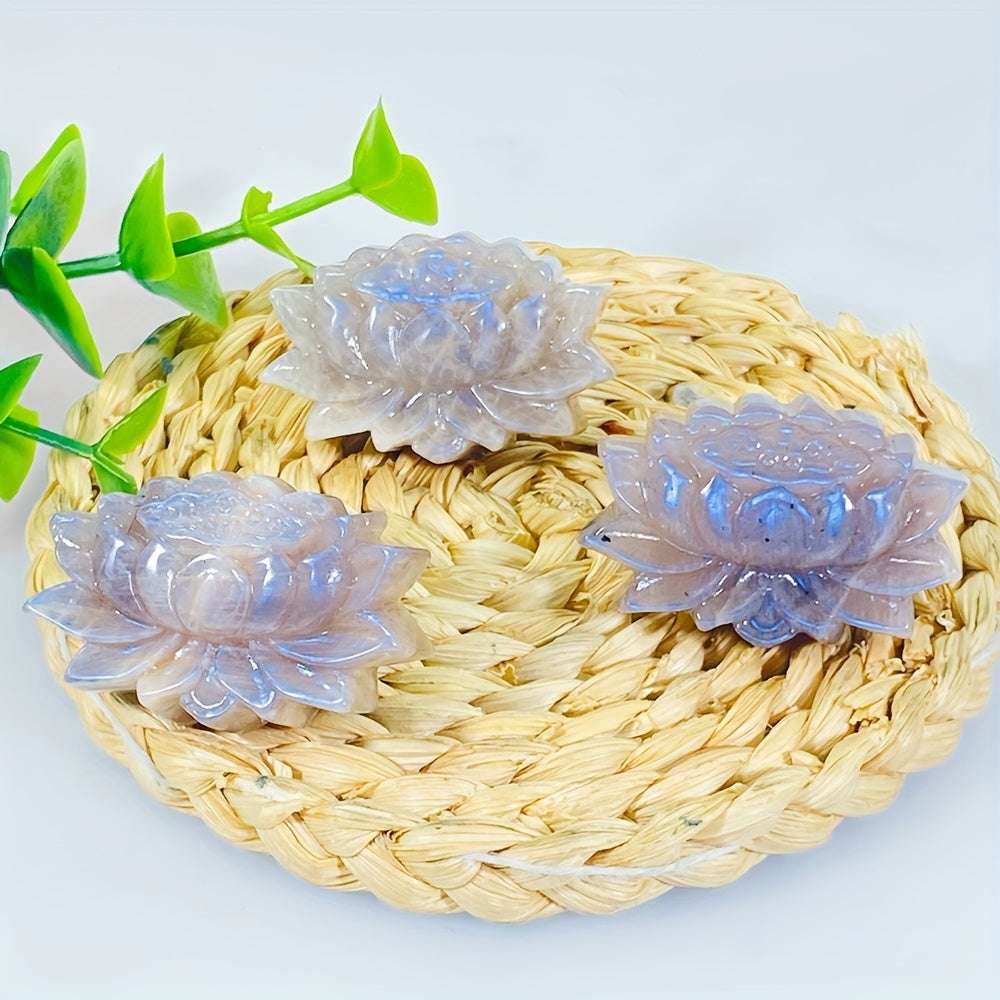 Ручная работа Лунный камень Лотос Цветок Скульптура Кристалл-камень Искусственный драгоценный камень Домашний декор