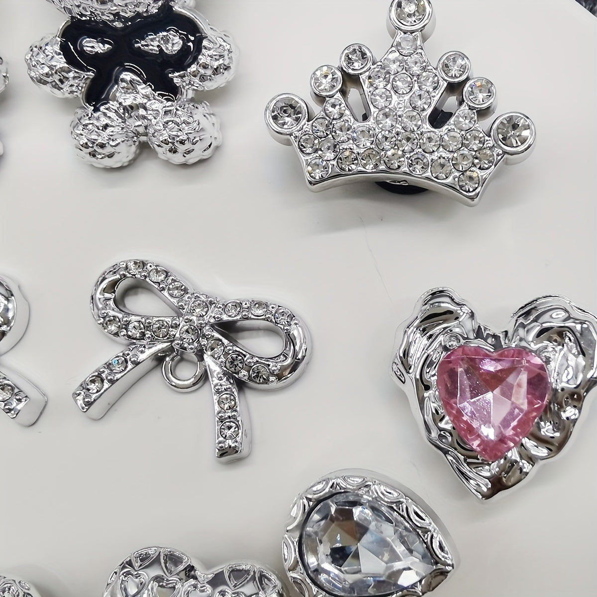 Women's Silver Water Droplet Shoe Charms with Rhinestones and Bow-Knot Decor