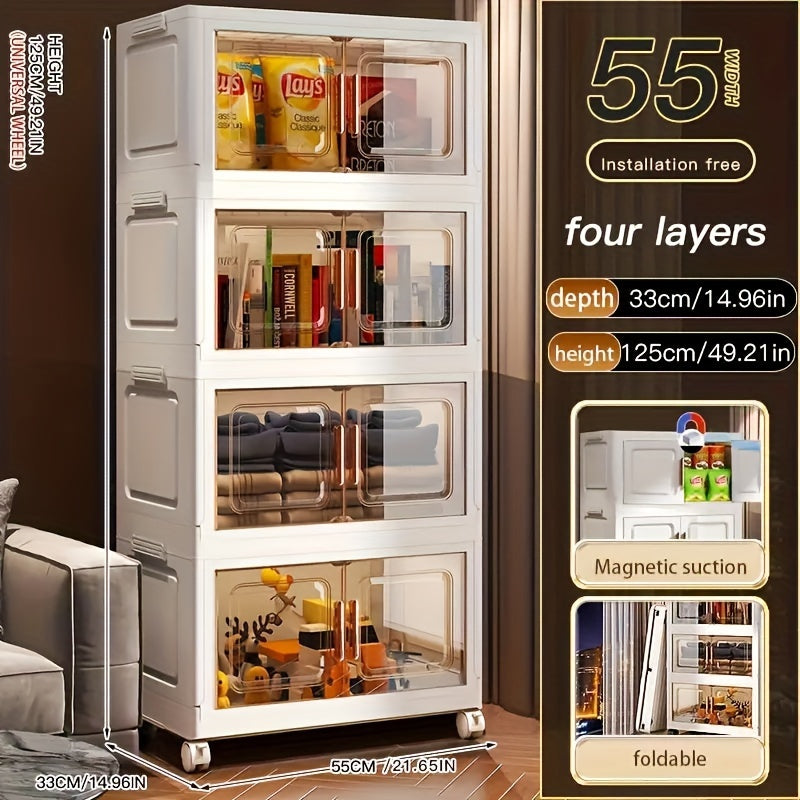Foldable Storage Cabinet on Wheels Weatherproof Dustproof Bug-proof with Magnetic Doors for Home Use