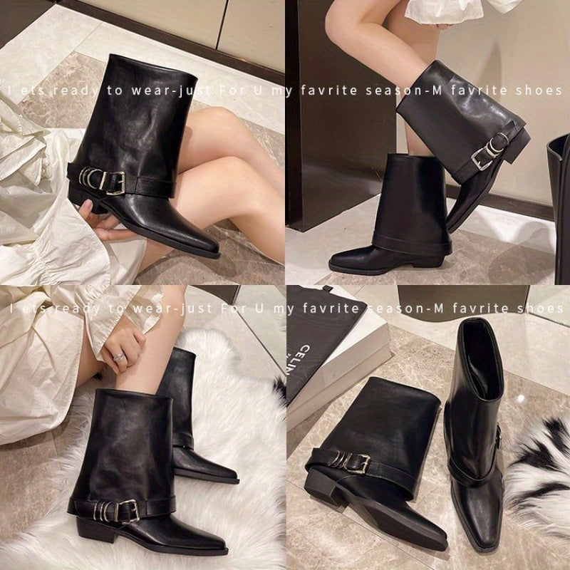 Женские черные туфли-слипы на массивной средней каблуке с квадратным носком