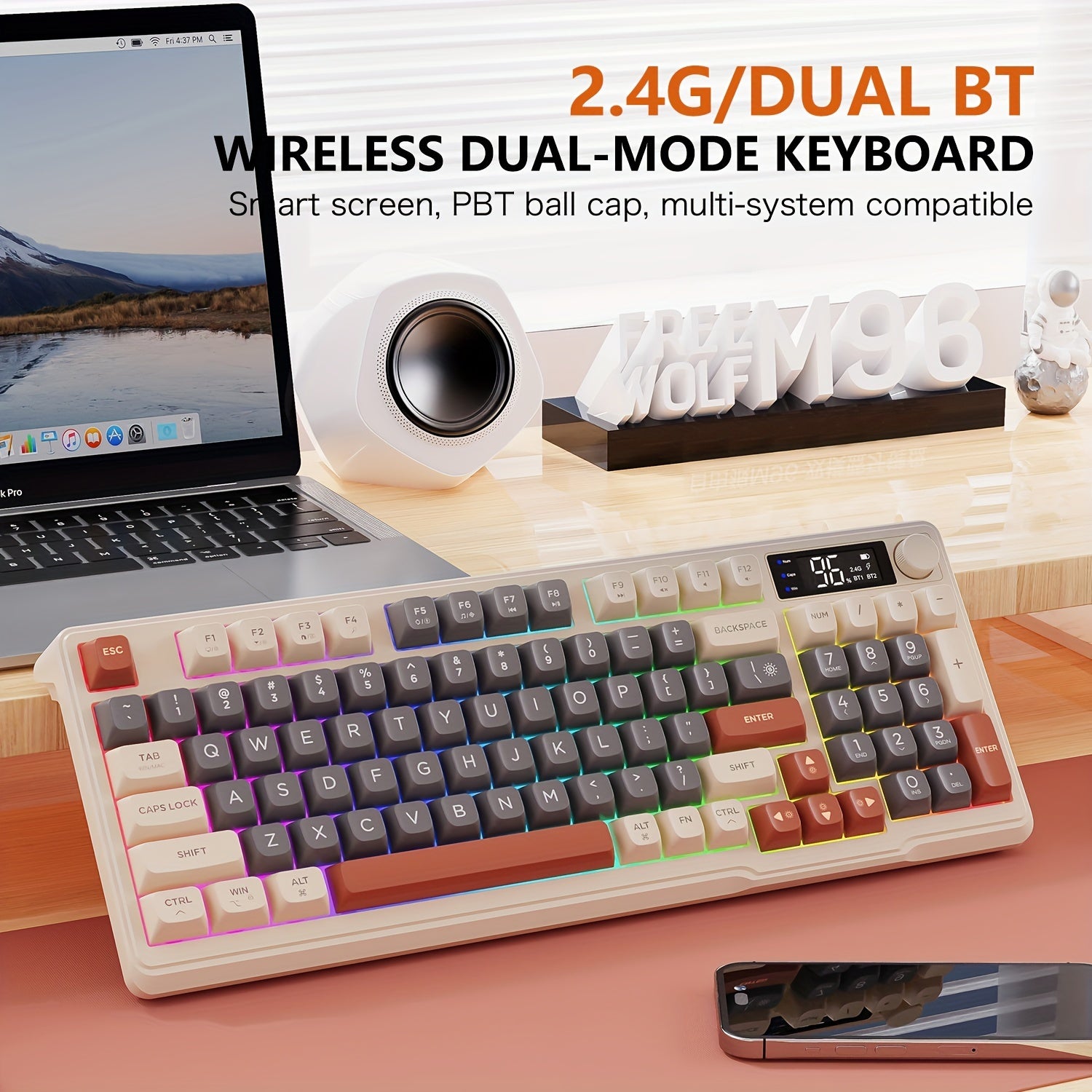 Teclado inalámbrico para juegos 2.4GHz Bluetooth RGB retroiluminado con sensación mecánica compacto TKL recargable