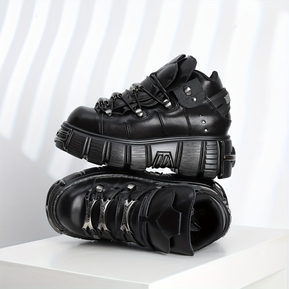 Women's Gothic Punk Ankle Boots Faux Leather Lace-Up Platform Heel