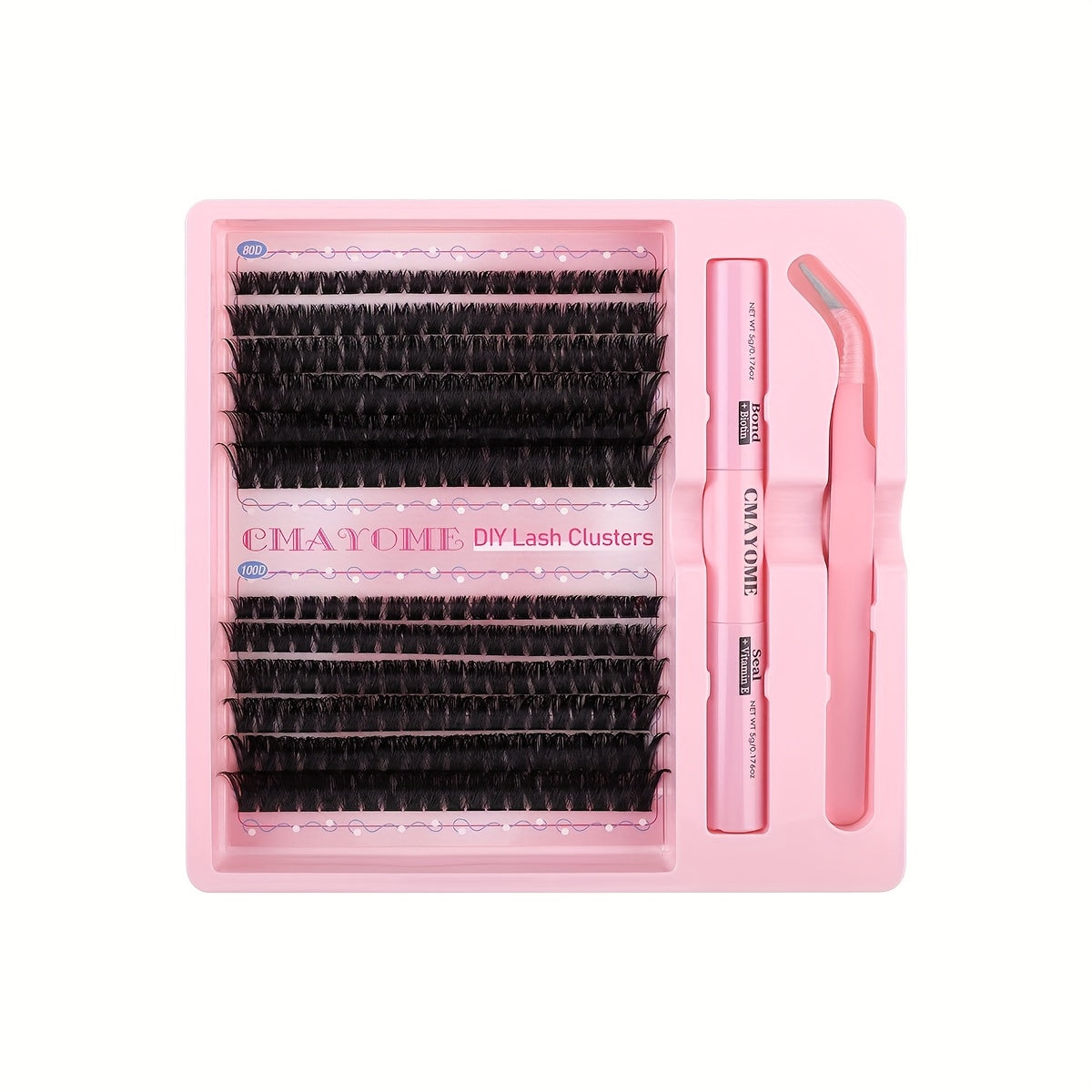 Pink False Eyelashes Set with Glue Tweezers 8-16mm C Curl Natural Fluffy Easy to Apply
