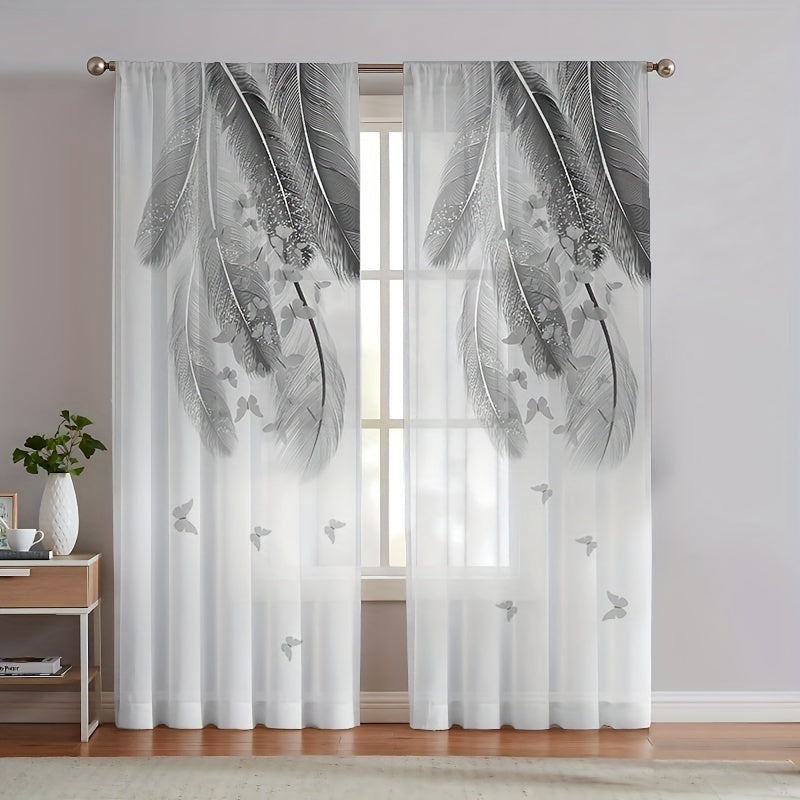 Set of 2 Feather Print Curtains for Bedroom Living Room Office Kitchen