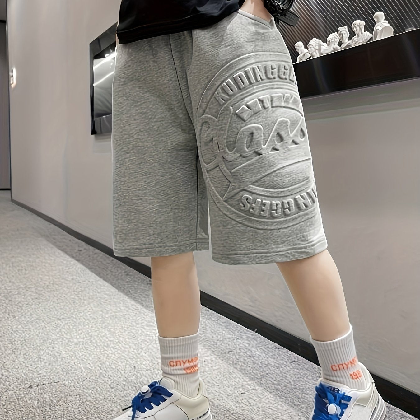 Boys Summer Casual Shorts Breathable Cotton Polyester Alphabet Pattern Loose Fit