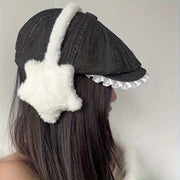 Women’s Plush Earmuffs with Star Design, Cozy Knit Winter Ear Warmers