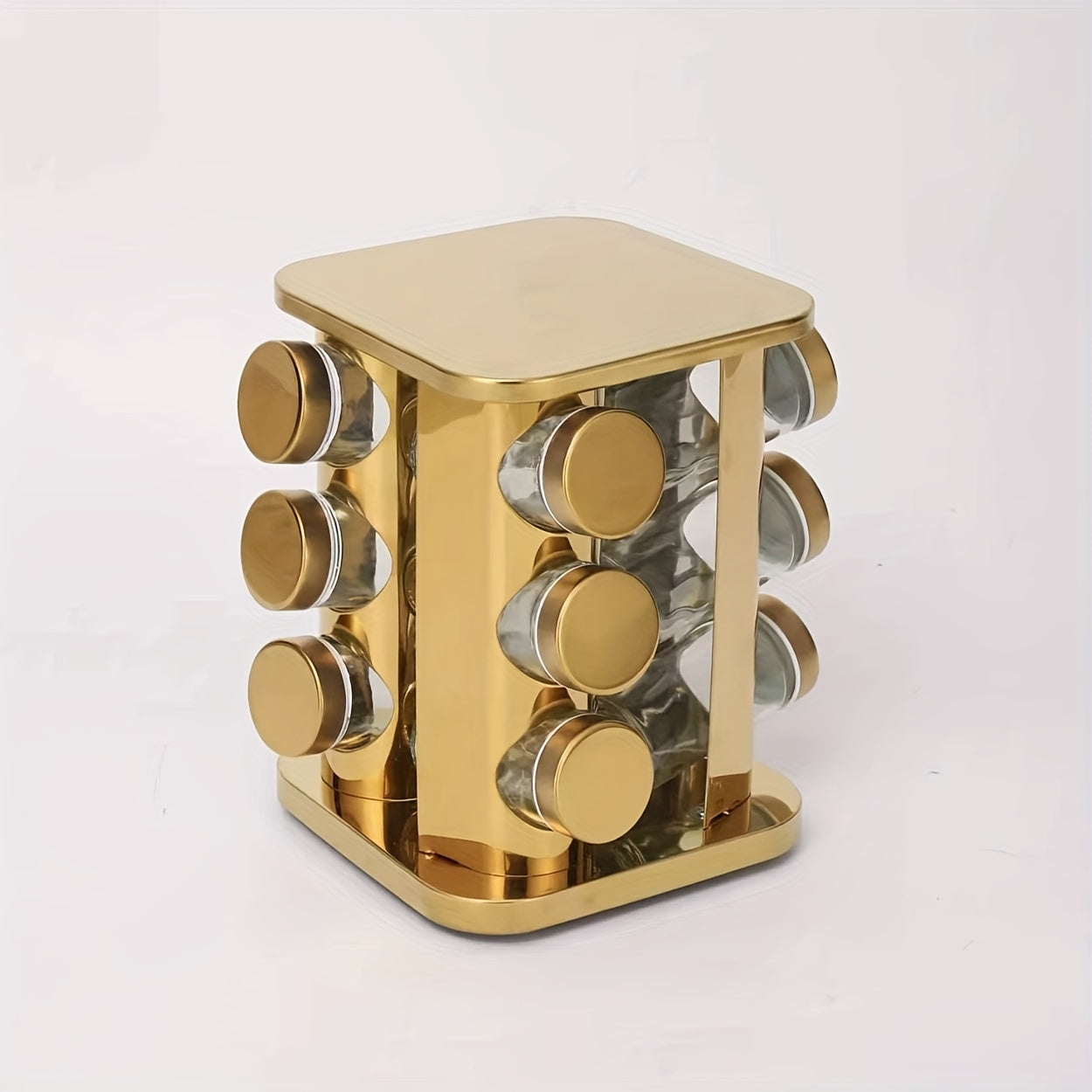 Stainless Steel Spice Rack with Pull-Out Shelf and 360° Rotation for Kitchen