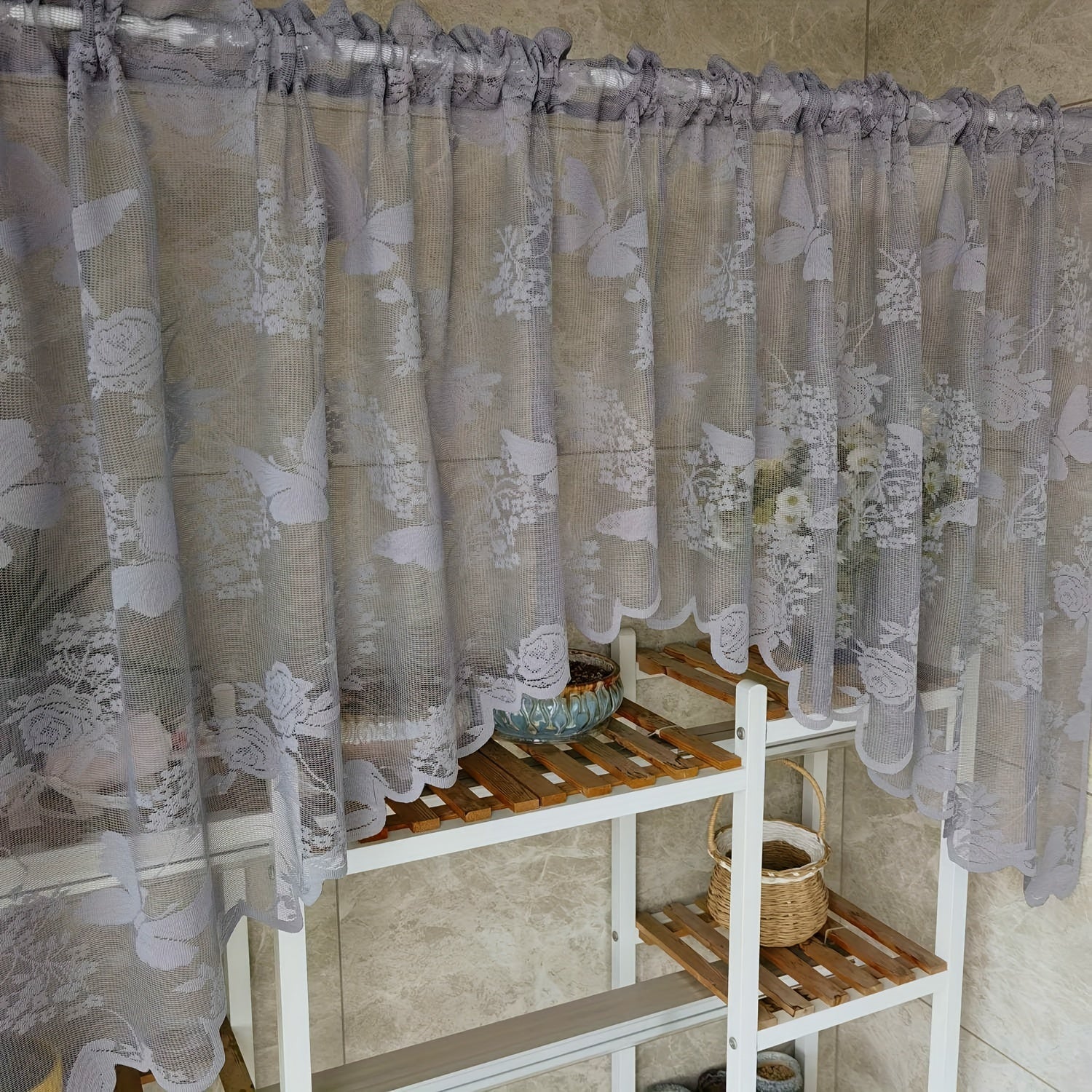 Elegant Art Deco Lace Butterfly Floral Sheer Curtain Polyester Rod Pocket for Living Room