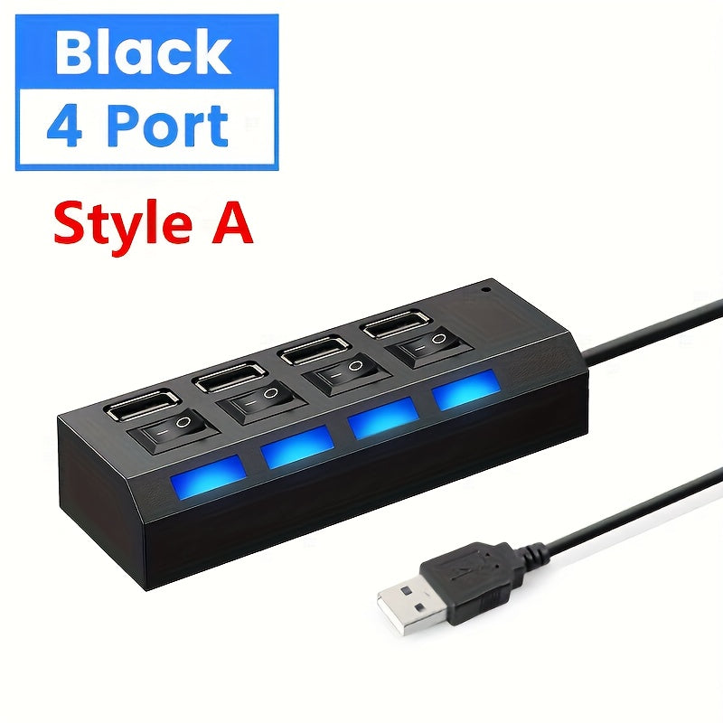 USB Hub with 4 or 7 Ports LED Light and Power Switch for PC Laptop