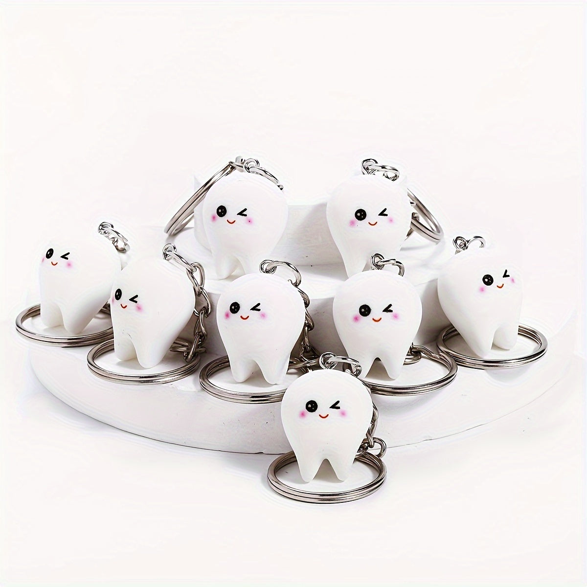 Set of 8 Men's Resin Tooth Keychains Minimalist Novelty Accessories