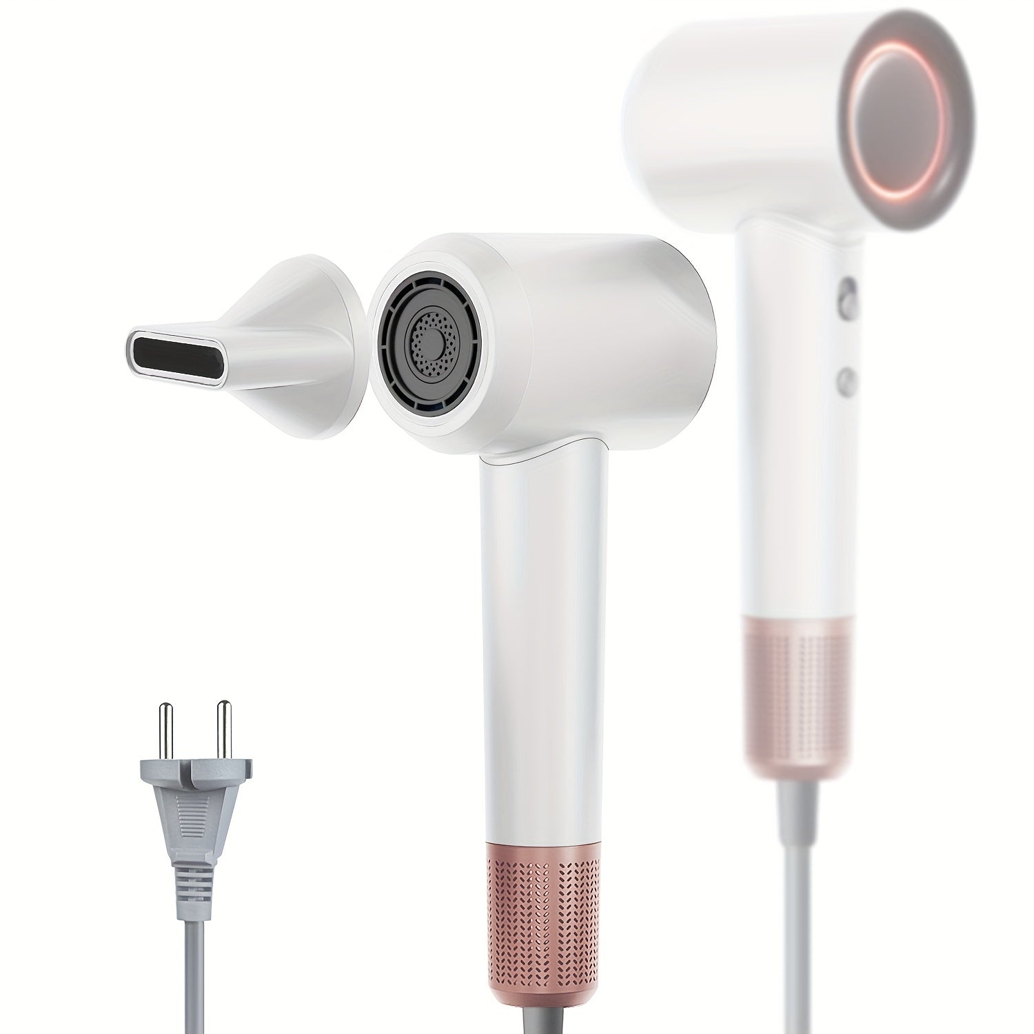 Secador de pelo de iones negativos portátil de secado rápido con calidad de salón, 3 configuraciones de calor, 2 velocidades y boquilla