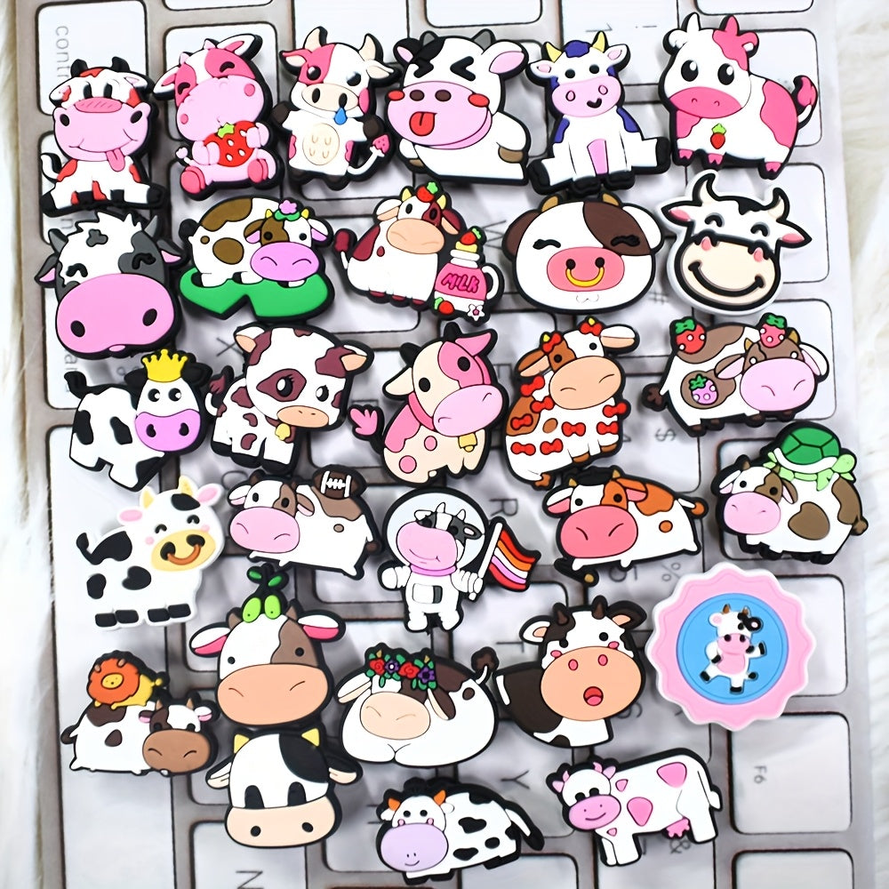 Women's PVC Cow Cattle Shoe Charms 29pcs Pink DIY Accessories Gift
