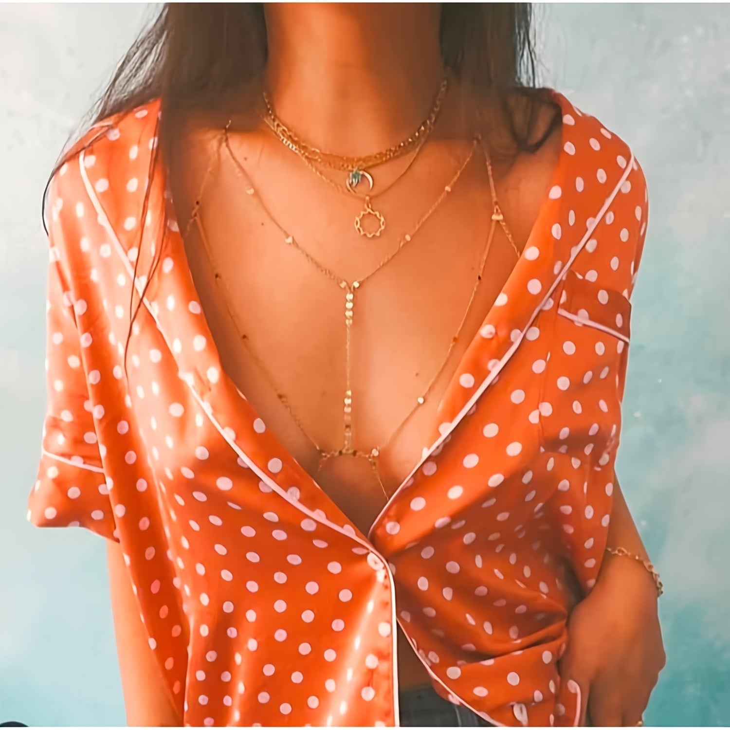 Boho-Chic Body Chain with Sequin Bra and Coin Accents for Beach Party Women