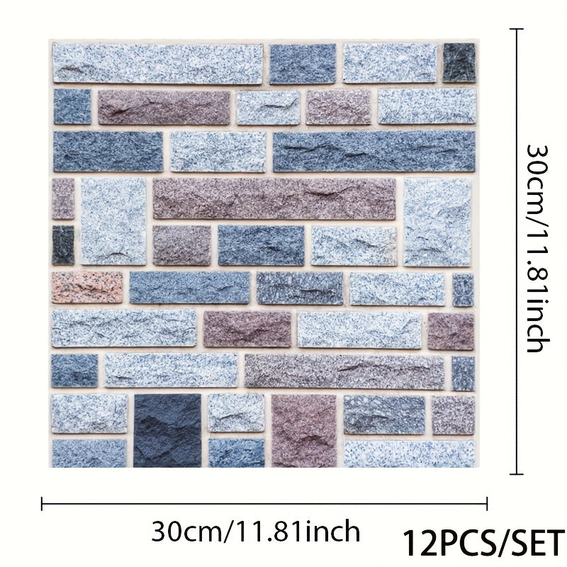 12 o'z-o'zini yopishtiradigan 3D devor paneli plitkalar, yashash xonasi va hammom uchun bezak, yaltiroq, suv o'tkazmaydigan