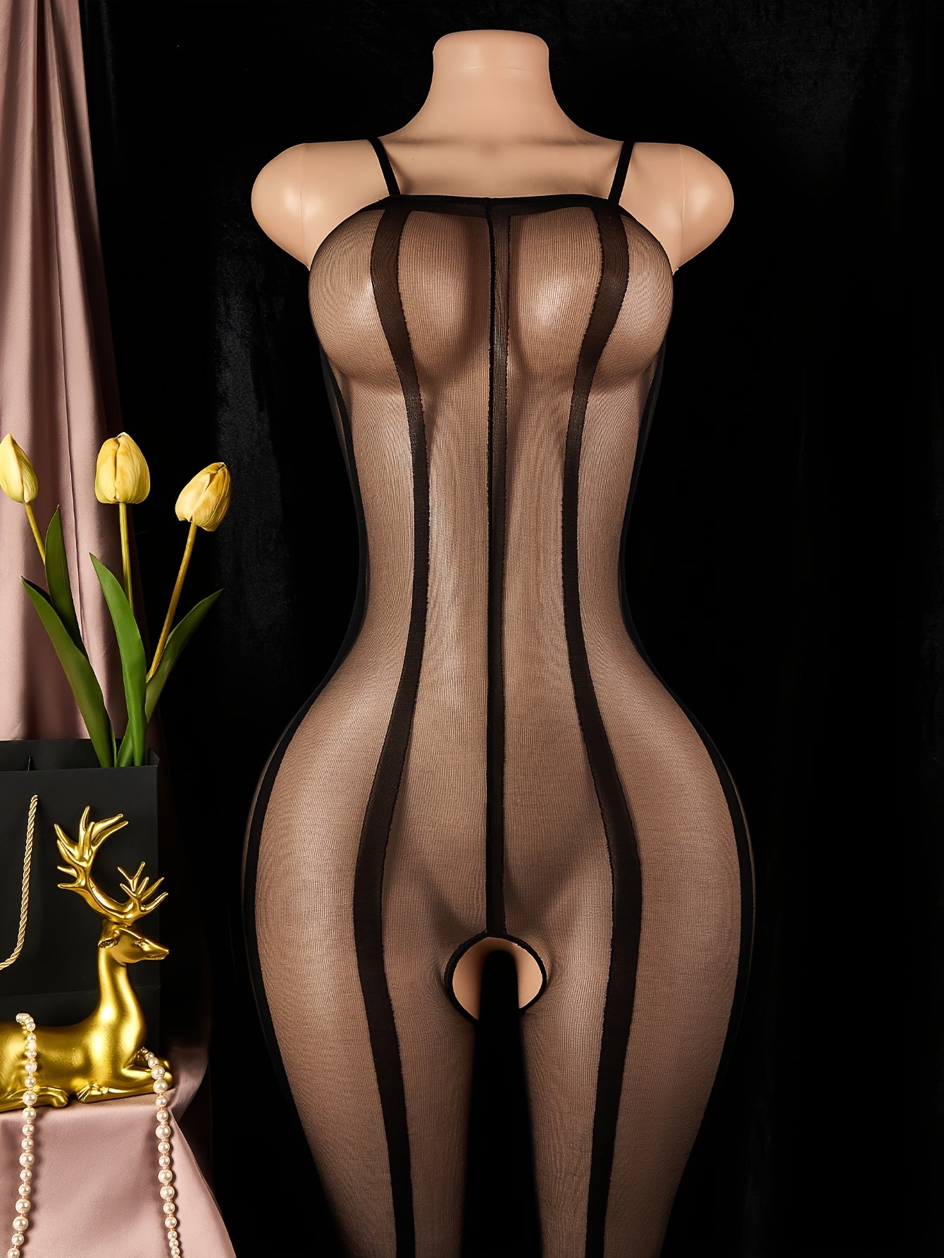 Qora tarmoq bodysuit bir qismli sexy ichki kiyim