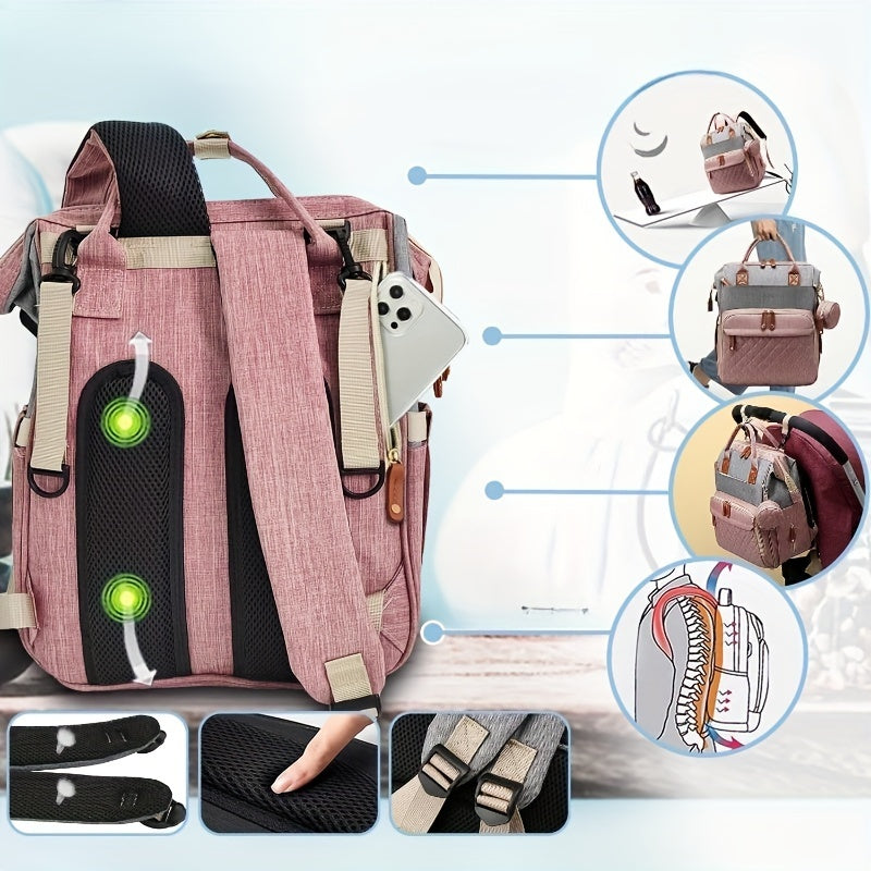 Diaper Backpack with USB Charging Port for New Parents Large Baby Bag with Multiple Compartments