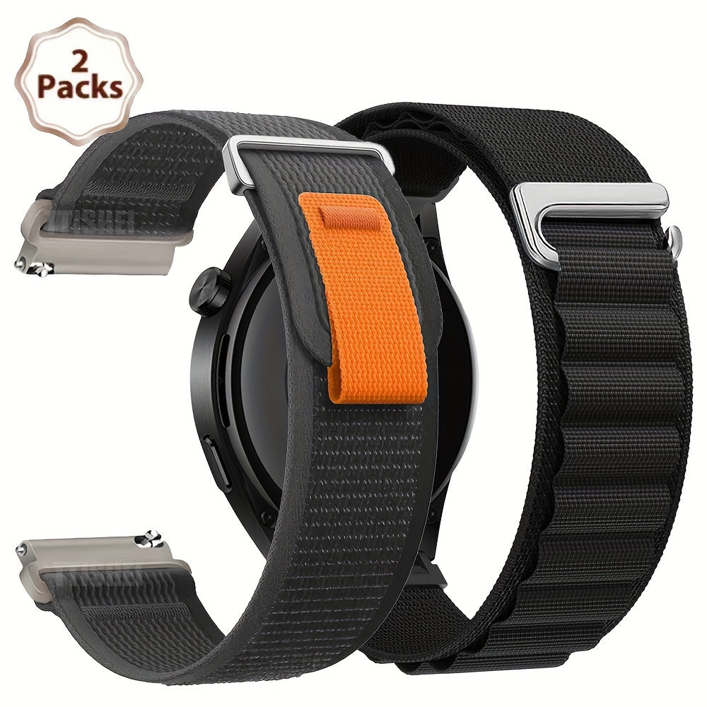 2-Pack de correas de nylon para reloj 20mm 22mm, bandas deportivas resistentes al agua para smartwatches