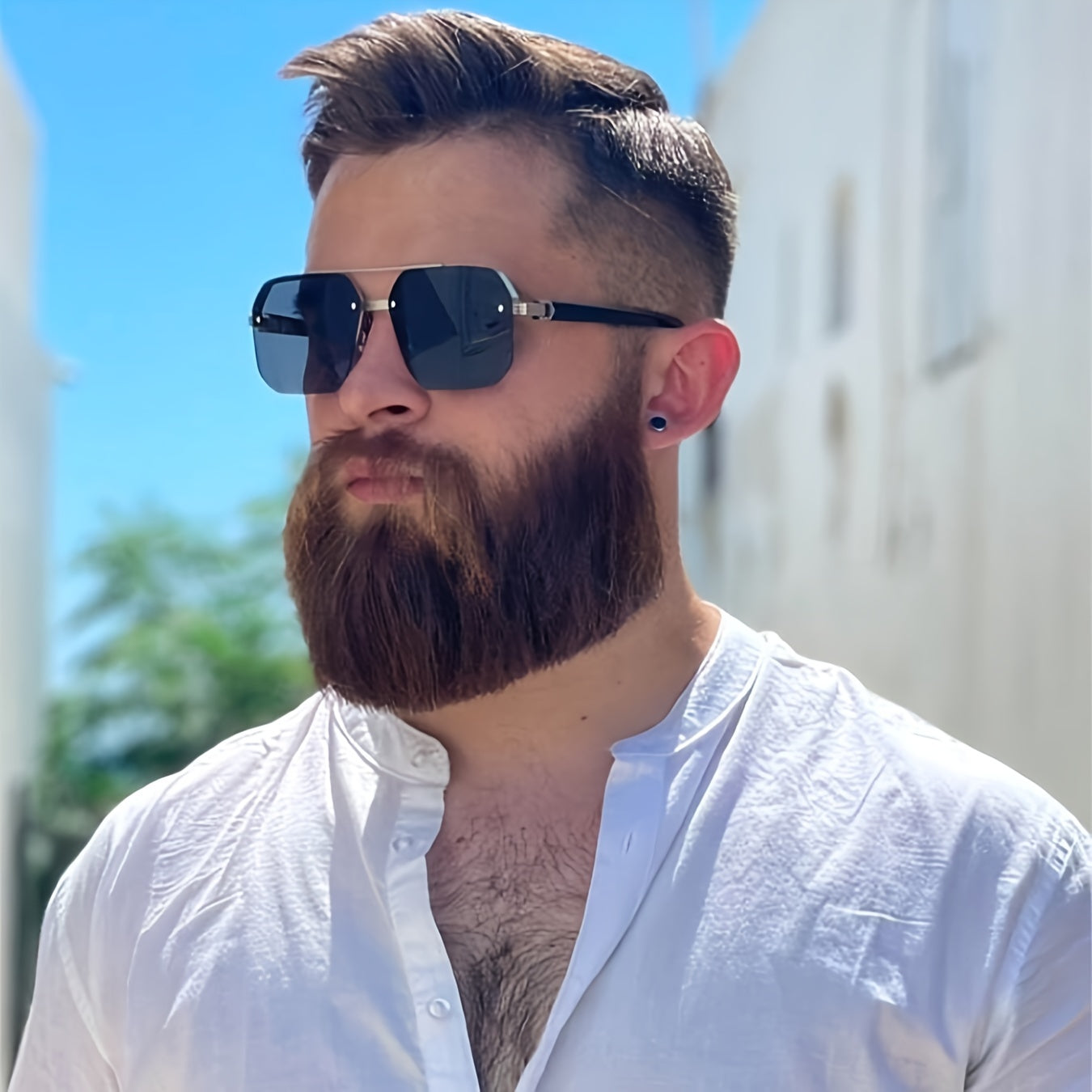 Men's Pilot Glasses Metal Frame Half-Rim Flat Top Business Casual Polycarbonate Lenses