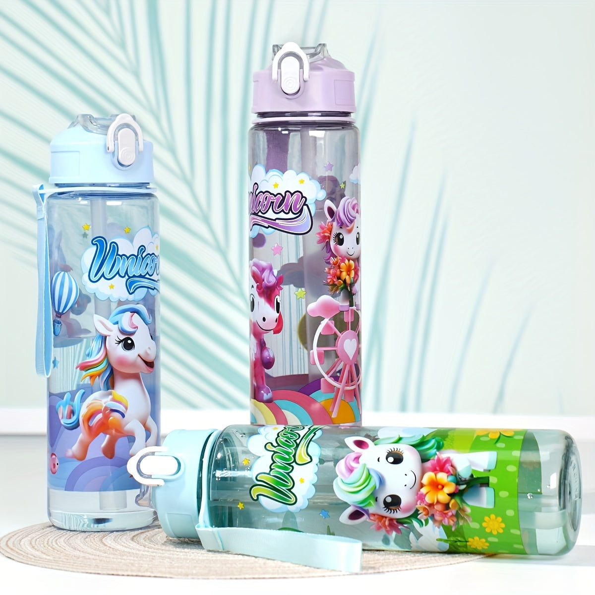 Pony Themed 25oz Leakproof Water Bottle with Straw for Camping Travel and Fitness