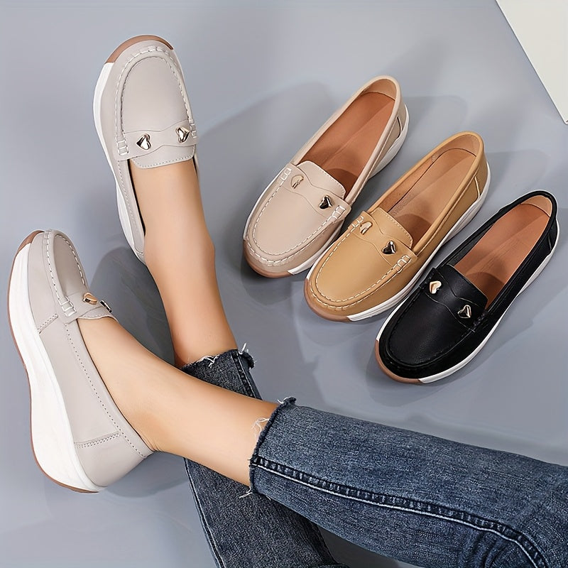 Women's Black Loafers with White Sole Slip-On Flats Casual All-Season