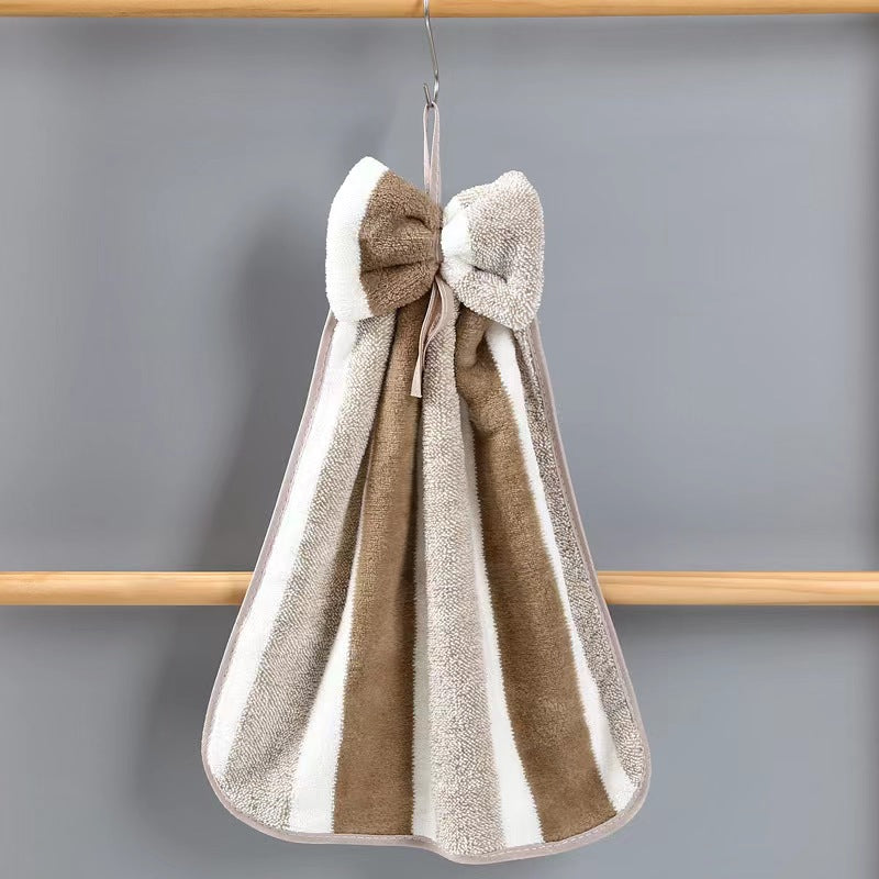 Velvet Towel with Stripes and Bow Design for Bathroom Use 1pc