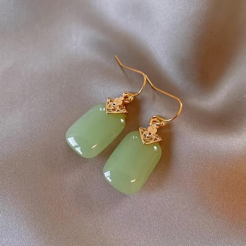 Pendientes cuadrados de jade natural para mujer, joyería de lujo de alta gama