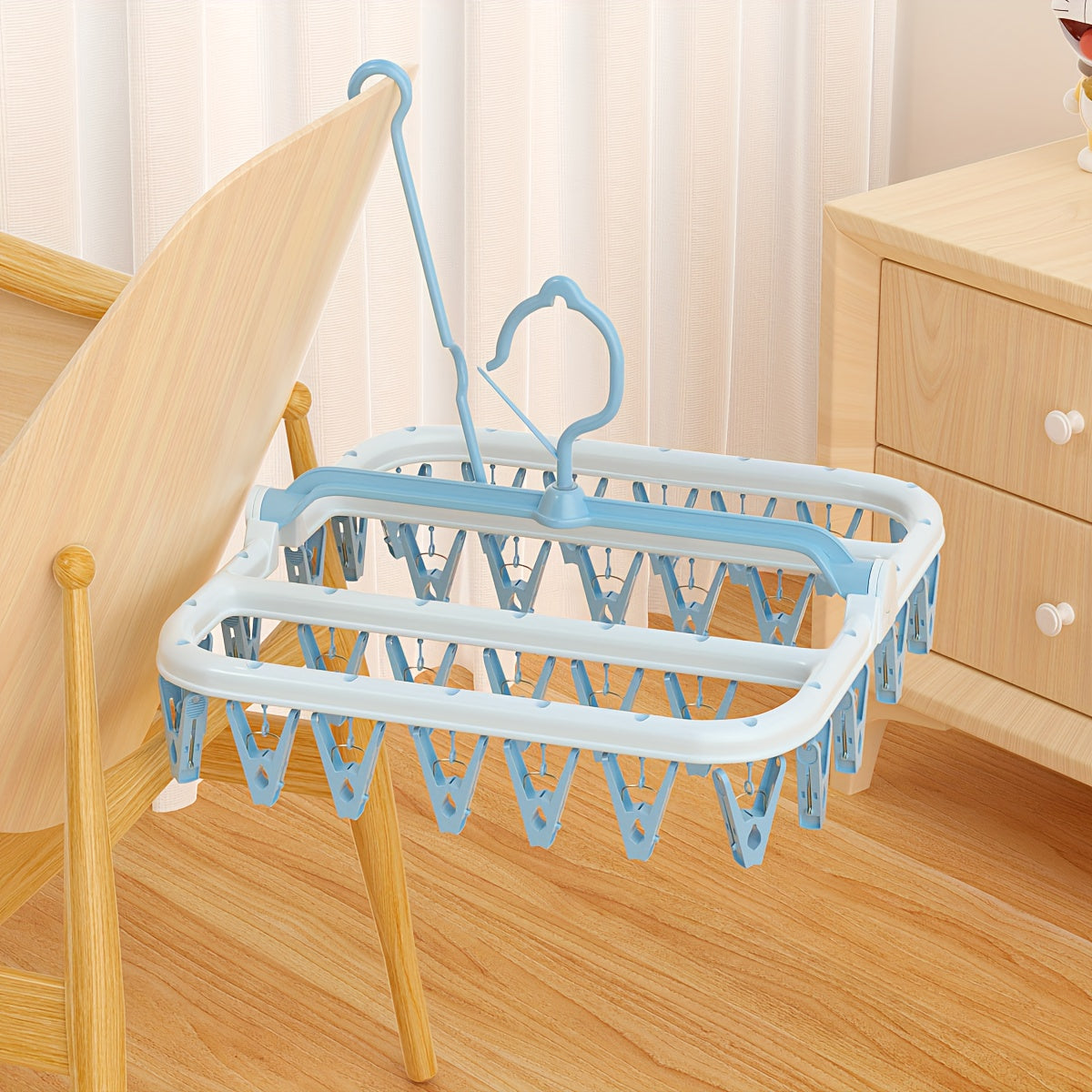 Пластиковая сушилка для одежды с 32 зажимами для нижнего белья и носков, экономящая место вешалка для одежды