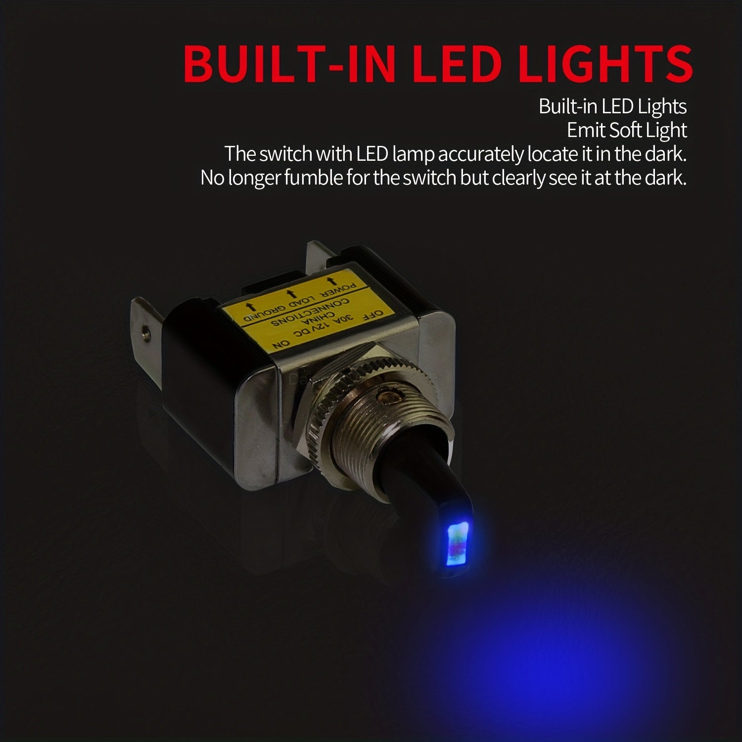 2 piezas interruptor de palanca LED de 30A para coche, barco, autocaravana, SPST ON Off con luz azul y roja