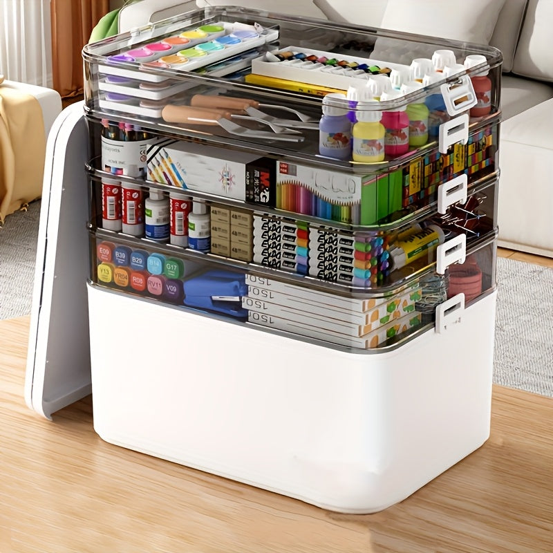 Plastic Storage Organizer for Sewing Crafts with Waterproof Handle and Multiple Trays