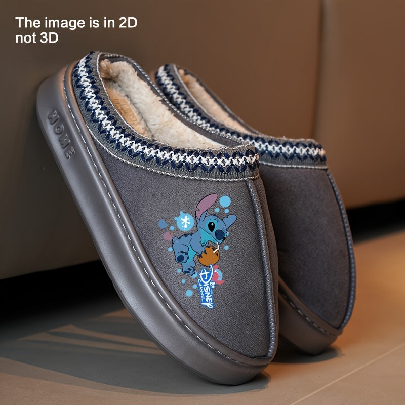 Unisex Plush Slippers Warm Fleece Cartoon Print Non-Slip Indoor Shoes