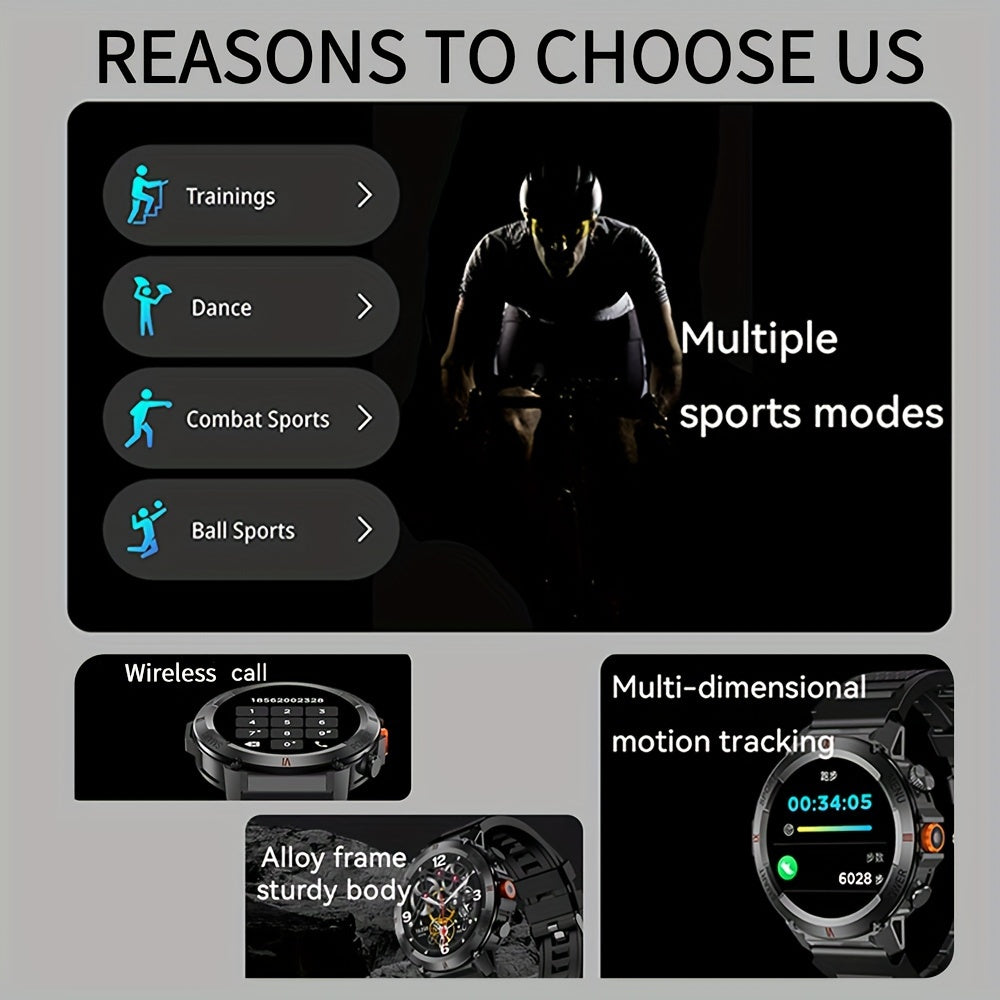 Men's Smart Sports Watch with LED Display Call Function Pedometer Calorie Tracker Black Strap