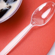 Desertlar, sho'rvalar, pirojnoe uchun 50 dona shaffof plastmassa qoshiq, qayta ishlatiladigan