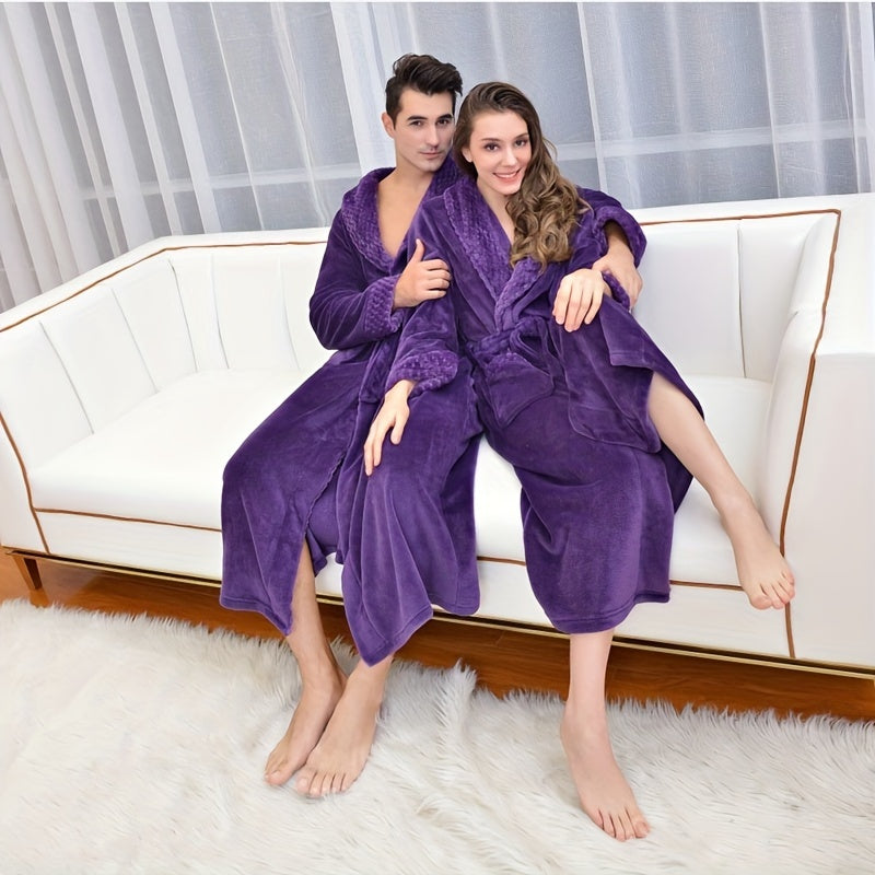 Unisex Flannel Bathrobe for Autumn Winter Cozy Nightwear Home
