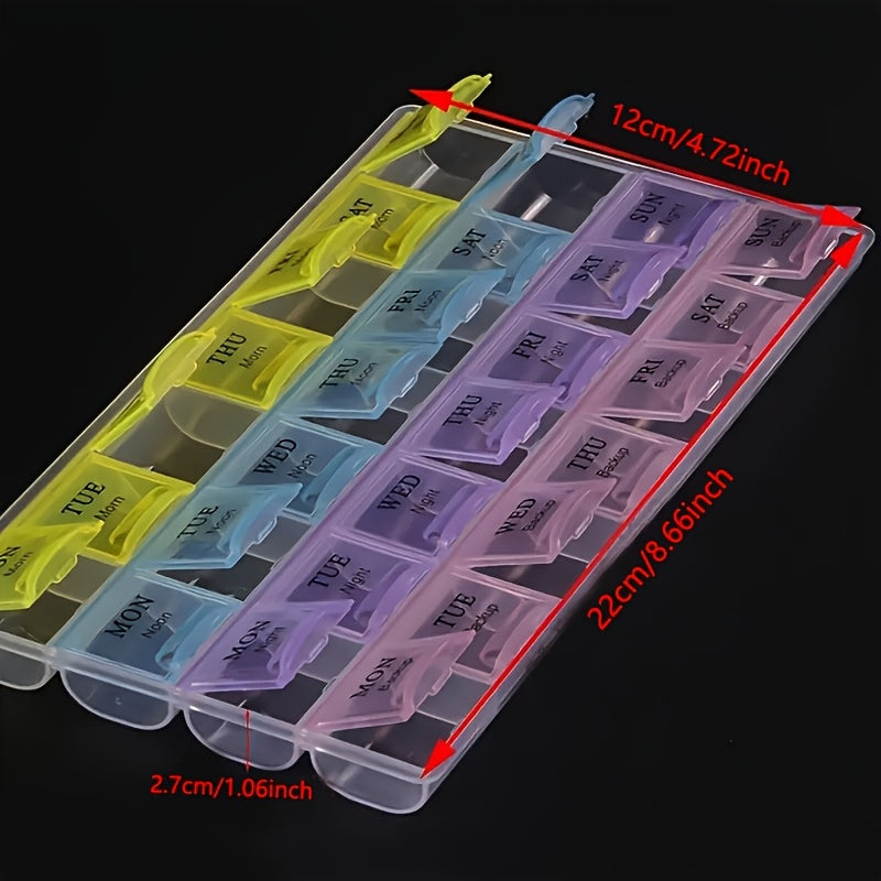 Unisex Plastic Pill Organizer 28 Compartments Colorful Daily Medication Storage